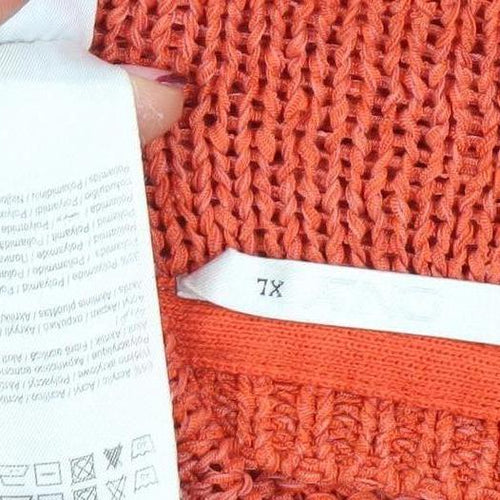 KND Women’s Orange 7XL Open-Knit Crew Neck Long Sleeve Jumper