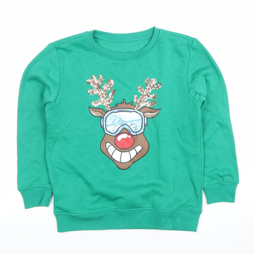 Dunnes Stores Boys Green Reindeer Sequin Christmas Sweatshirt 7-8 Years