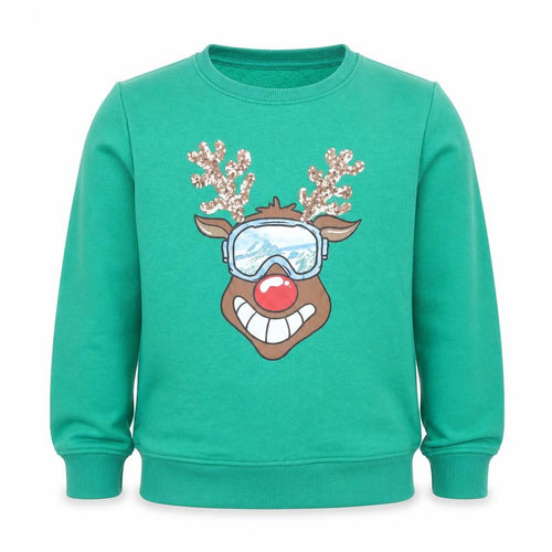 Dunnes Stores Boys Green Reindeer Sequin Christmas Sweatshirt 7-8 Years