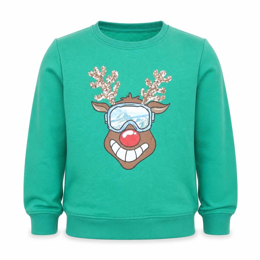 Dunnes Stores Boys Green Reindeer Sequin Christmas Sweatshirt 7-8 Years