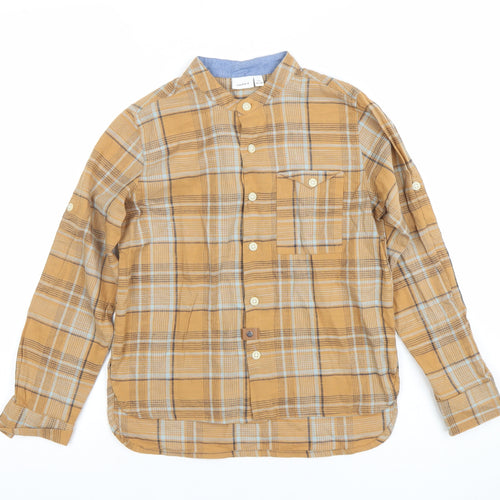 Name It Boys Brown Checked Cotton Button-Up Shirt 7-8 Years Long Sleeve