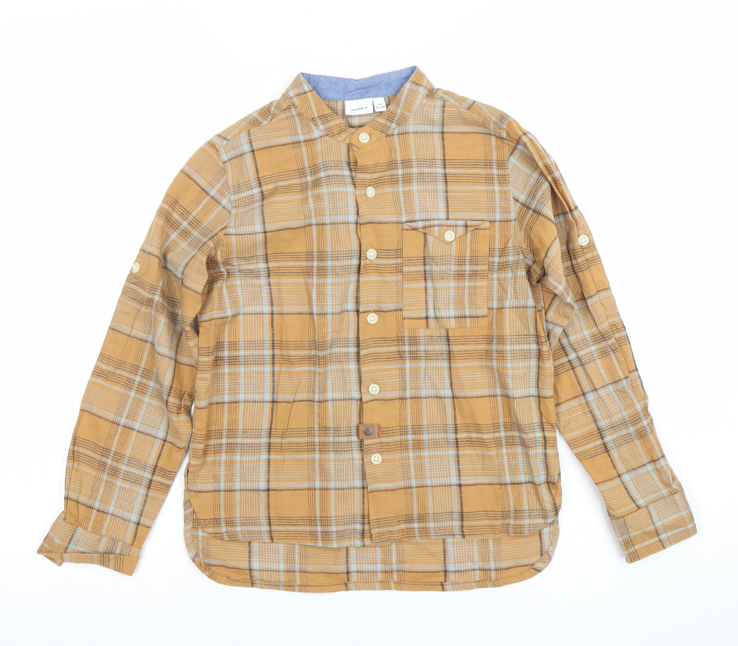 Name It Boys Brown Checked Cotton Button-Up Shirt 7-8 Years Long Sleeve