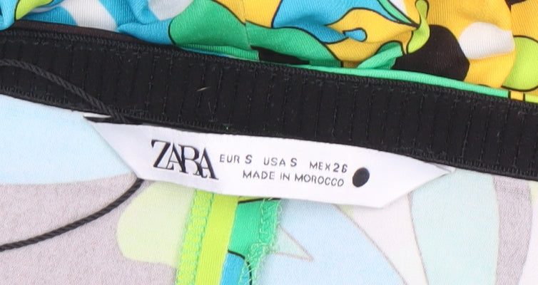 Zara Women Multicoloured S Wrap Midi Skirt Retro Print Stretch