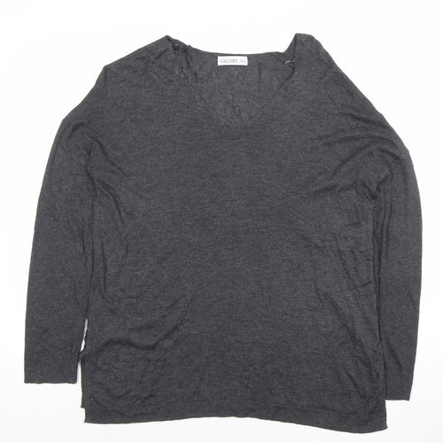 Gallery Womens Grey V-Neck Long Sleeve Basic Top XS
