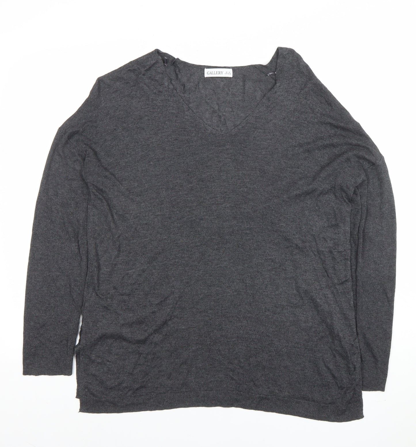 Gallery Womens Grey V-Neck Long Sleeve Basic Top XS