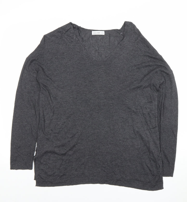 Gallery Womens Grey V-Neck Long Sleeve Basic Top XS