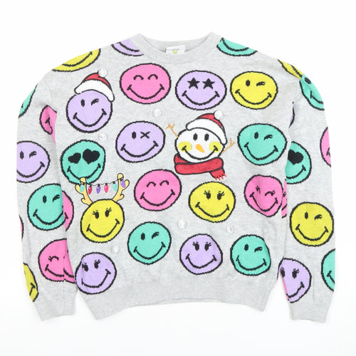 Next Girls Grey SmileyWorld Christmas Pullover Jumper 8 Years