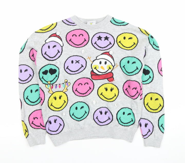 Next Girls Grey SmileyWorld Christmas Pullover Jumper 8 Years
