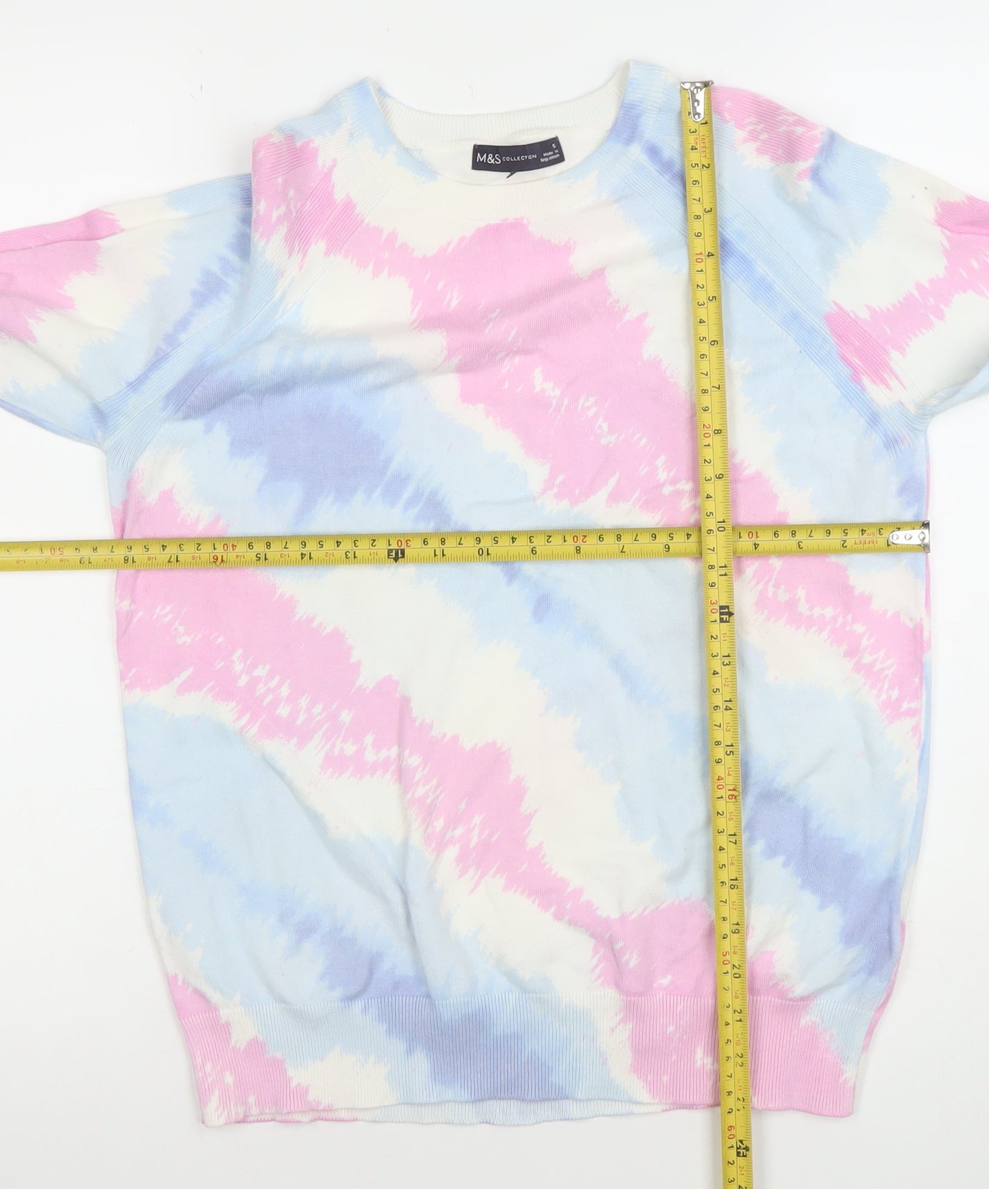 Marks and Spencer Women’s Pink Blue Tie-Dye Pullover Jumper Size S