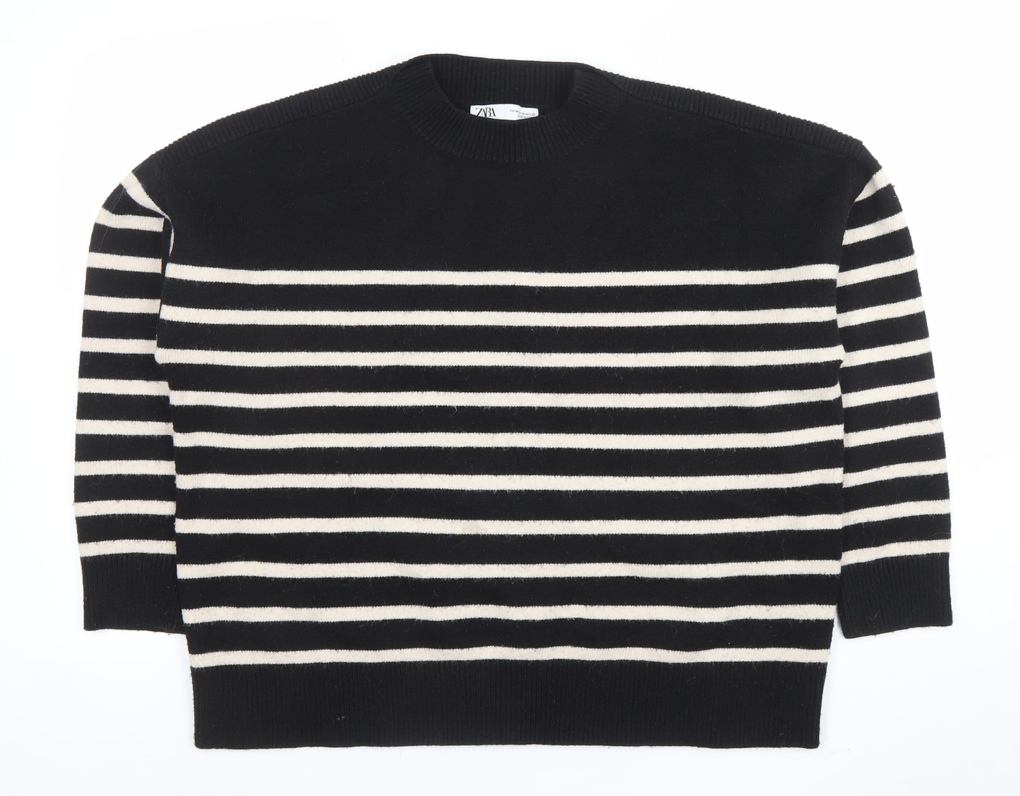 ZARA Women’s Black & White Striped Knit Jumper Size 10