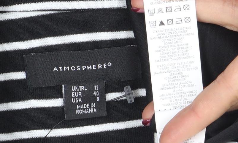 Atmosphere Women Black White Stripe Blazer UK 12 Single-Breasted Jacket