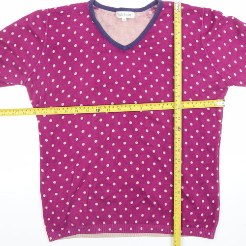 Tulchan Women's Pink Polka Dot Cotton V-Neck Jumper M