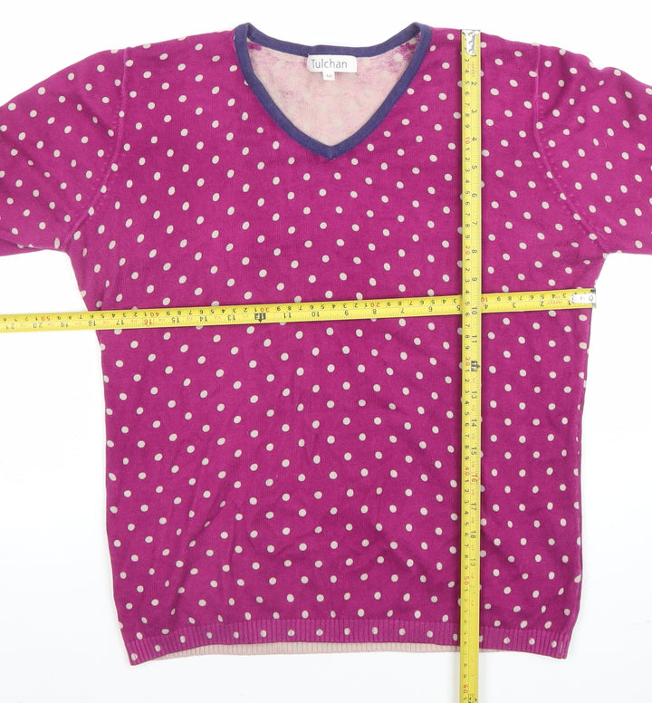 Tulchan Women's Pink Polka Dot Cotton V-Neck Jumper M