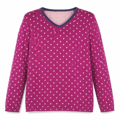 Tulchan Women's Pink Polka Dot Cotton V-Neck Jumper M