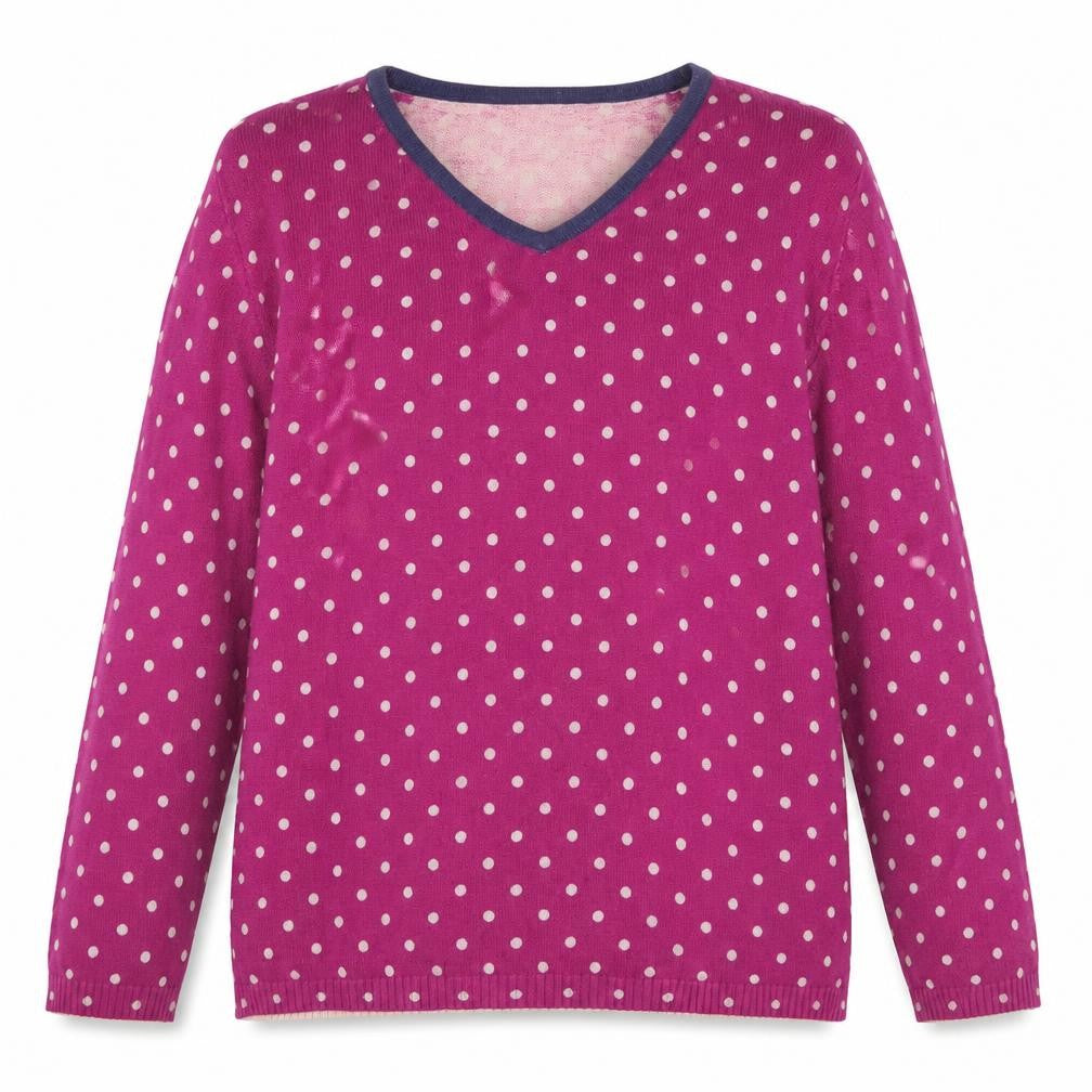 Tulchan Women's Pink Polka Dot Cotton V-Neck Jumper M
