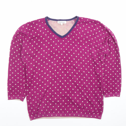 Tulchan Women's Pink Polka Dot Cotton V-Neck Jumper M