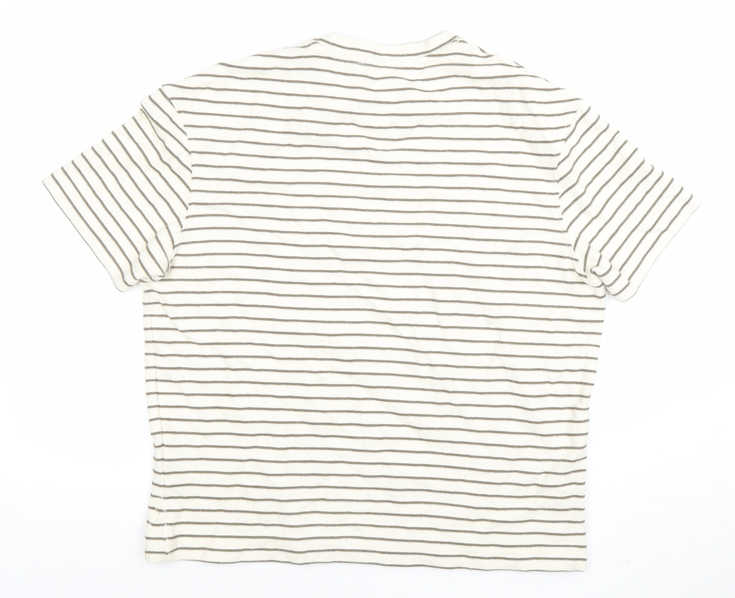 Zara Womens Ivory Striped Cotton Blend Short Sleeve T-Shirt S