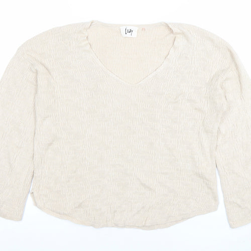 Isay Women Beige V-Neck Knit Pullover Jumper S