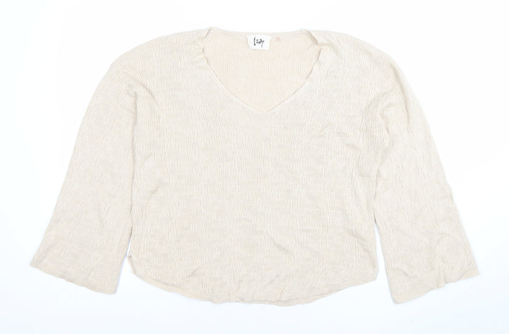 Isay Women Beige V-Neck Knit Pullover Jumper S