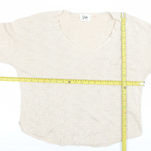 Isay Women Beige V-Neck Knit Pullover Jumper S
