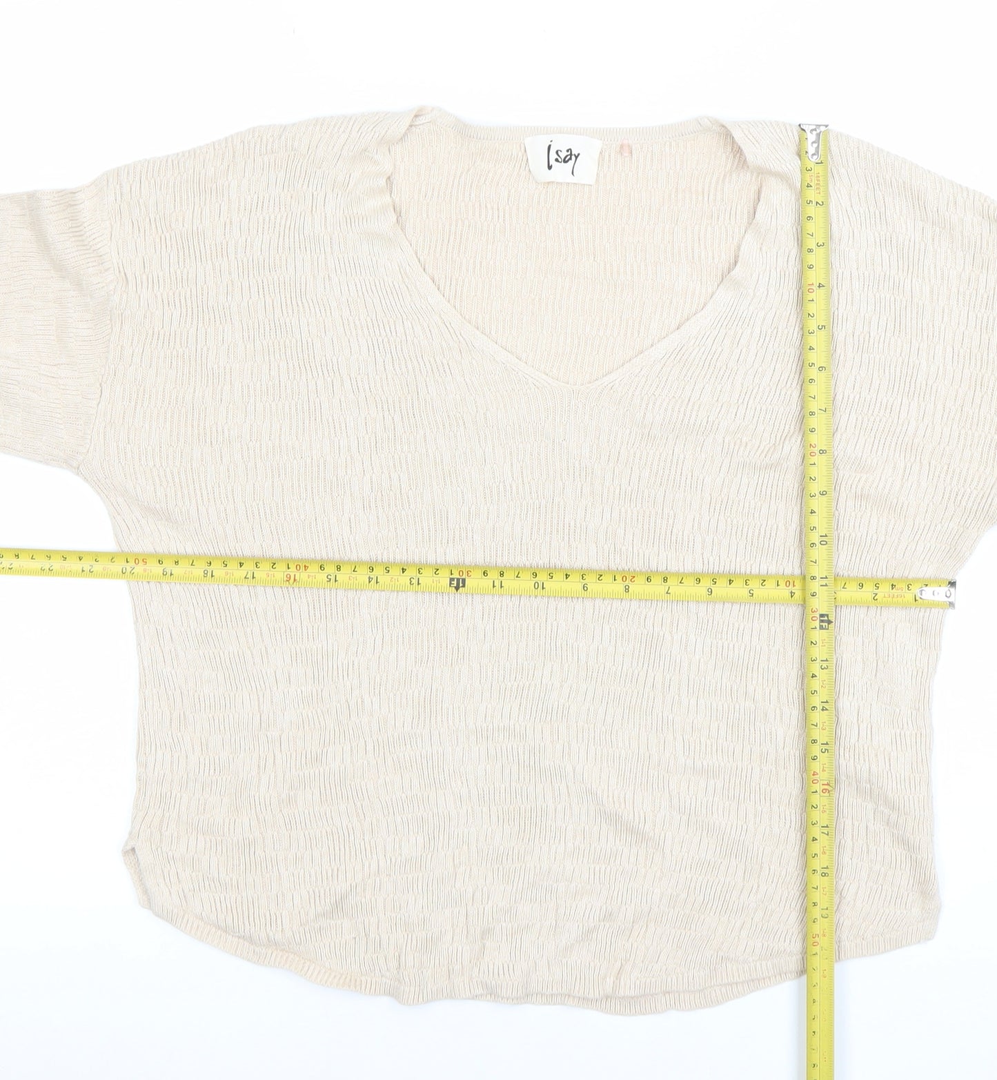 Isay Women Beige V-Neck Knit Pullover Jumper S