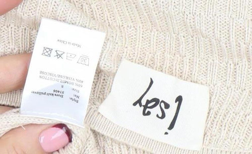Isay Women Beige V-Neck Knit Pullover Jumper S