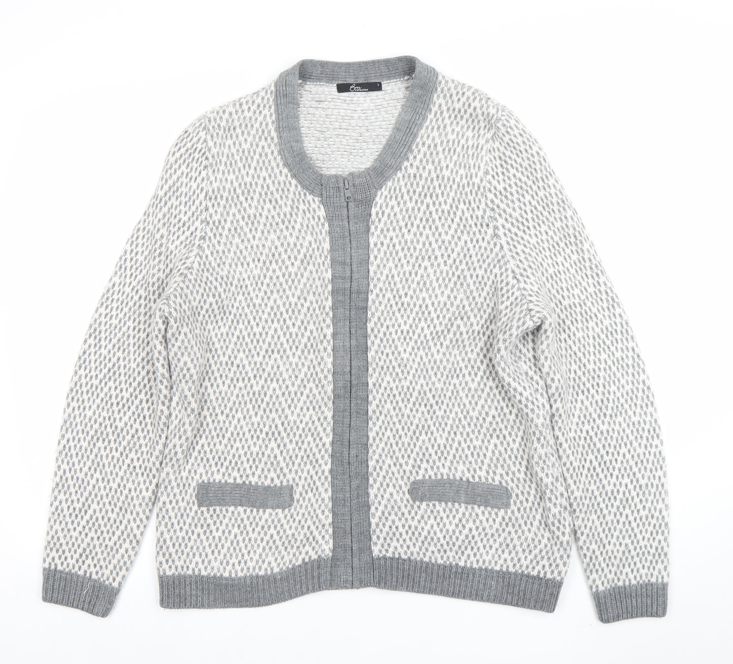 BN Collection Women's Grey Wool Zip Cardigan L