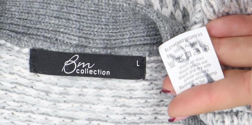 BN Collection Women's Grey Wool Zip Cardigan L