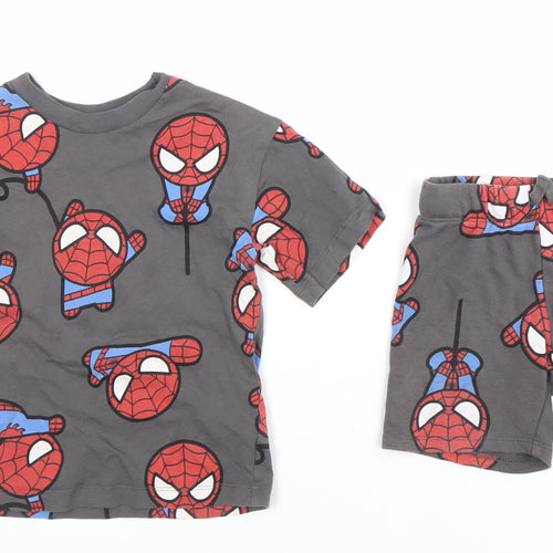H&M Boys Grey Spider-Man Short Sleeve Outfit Set 2-3 Years 100% Cotton