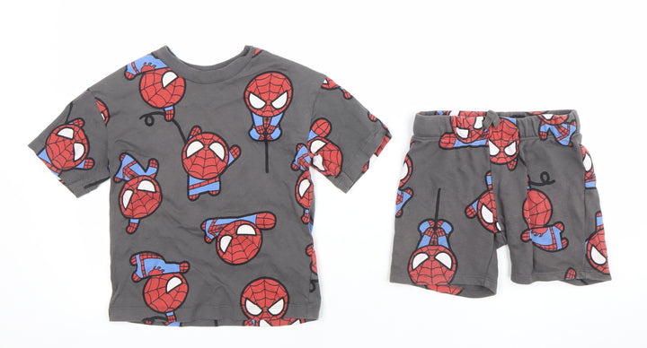 H&M Boys Grey Spider-Man Short Sleeve Outfit Set 2-3 Years 100% Cotton