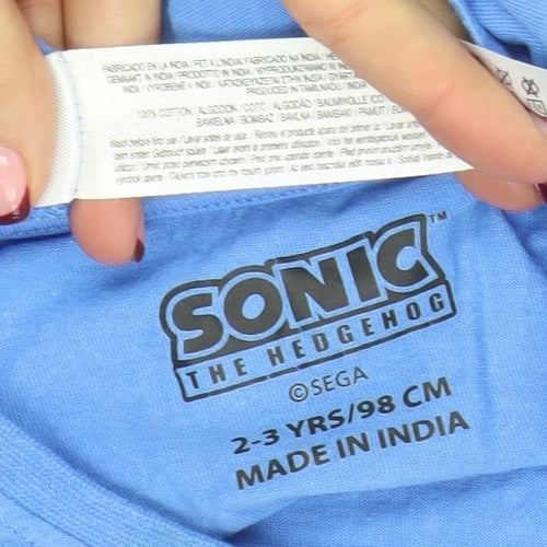 Sonic the Hedgehog Boys Blue Graphic T-Shirt 2-3 Years Short Sleeve Cotton