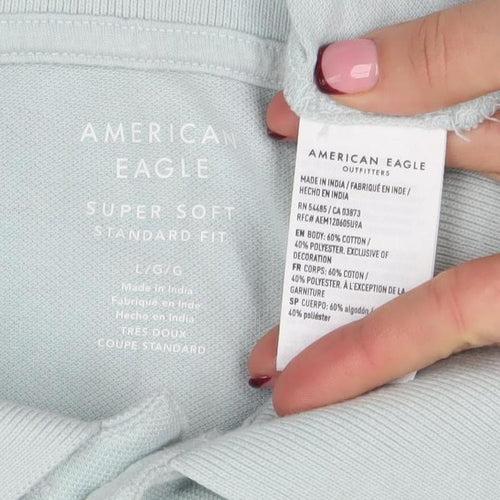 American Eagle Men’s Light Blue Classic Fit Cotton Polo Shirt L