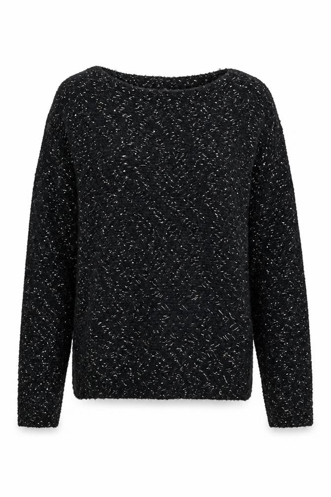 Sweewe Paris Womens Black Metallic Knit Jumper Size M Crew Neck Long Sleeve