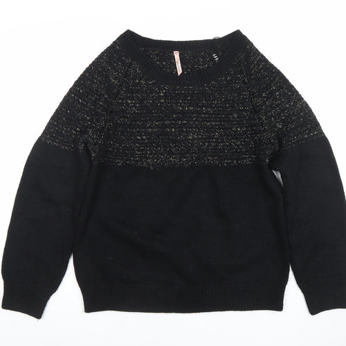 Sweewe Paris Womens Black Metallic Knit Jumper Size M Crew Neck Long Sleeve