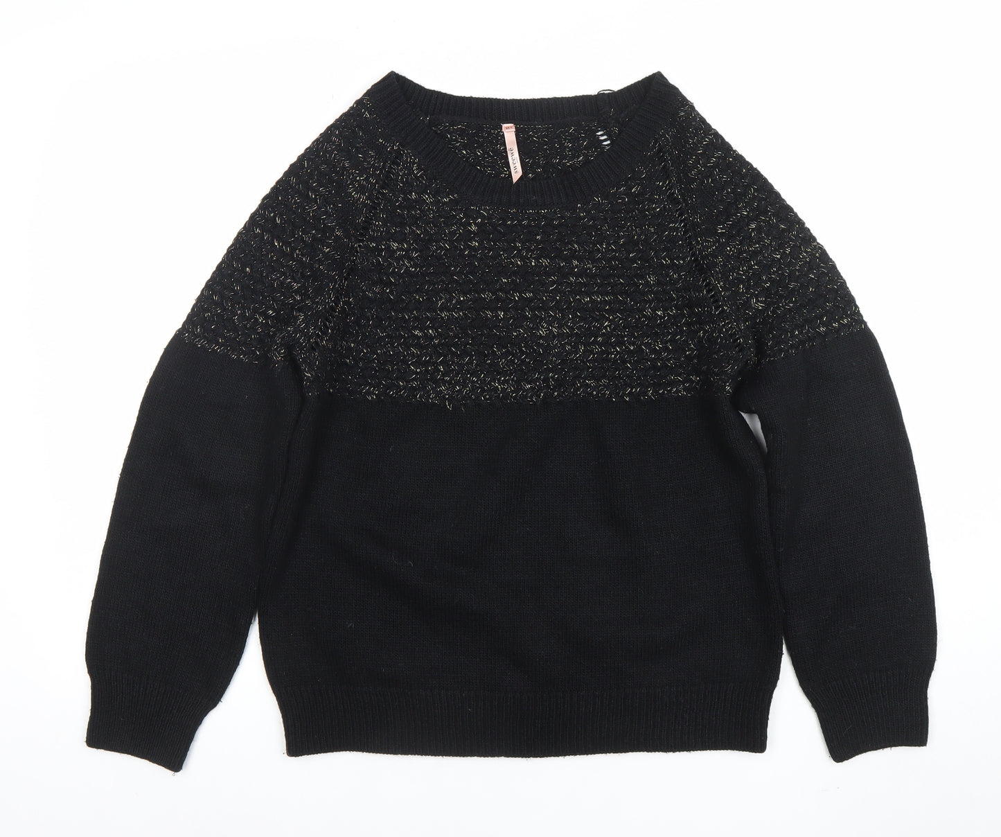 Sweewe Paris Womens Black Metallic Knit Jumper Size M Crew Neck Long Sleeve