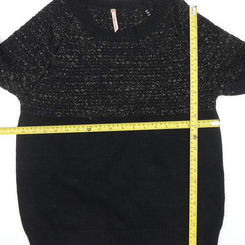 Sweewe Paris Womens Black Metallic Knit Jumper Size M Crew Neck Long Sleeve