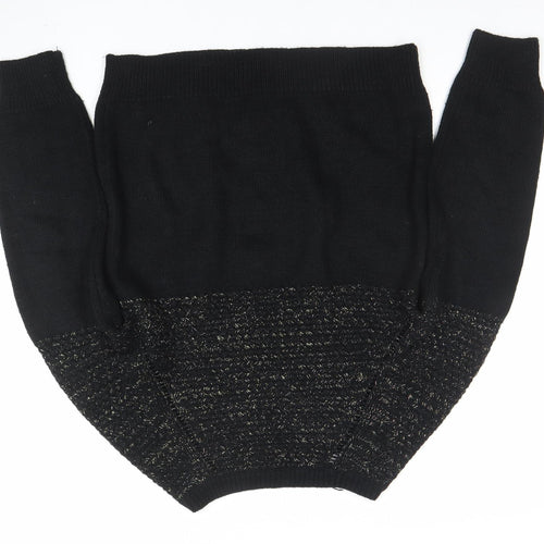 Sweewe Paris Womens Black Metallic Knit Jumper Size M Crew Neck Long Sleeve