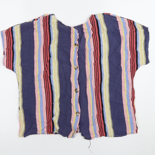 Warehouse Women’s Multicoloured Striped Button-Up Short Sleeve Top Size 12