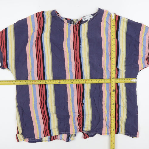 Warehouse Women’s Multicoloured Striped Button-Up Short Sleeve Top Size 12