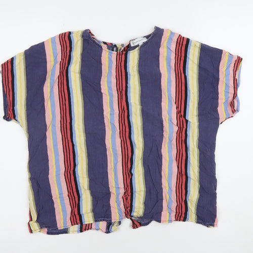 Warehouse Women’s Multicoloured Striped Button-Up Short Sleeve Top Size 12