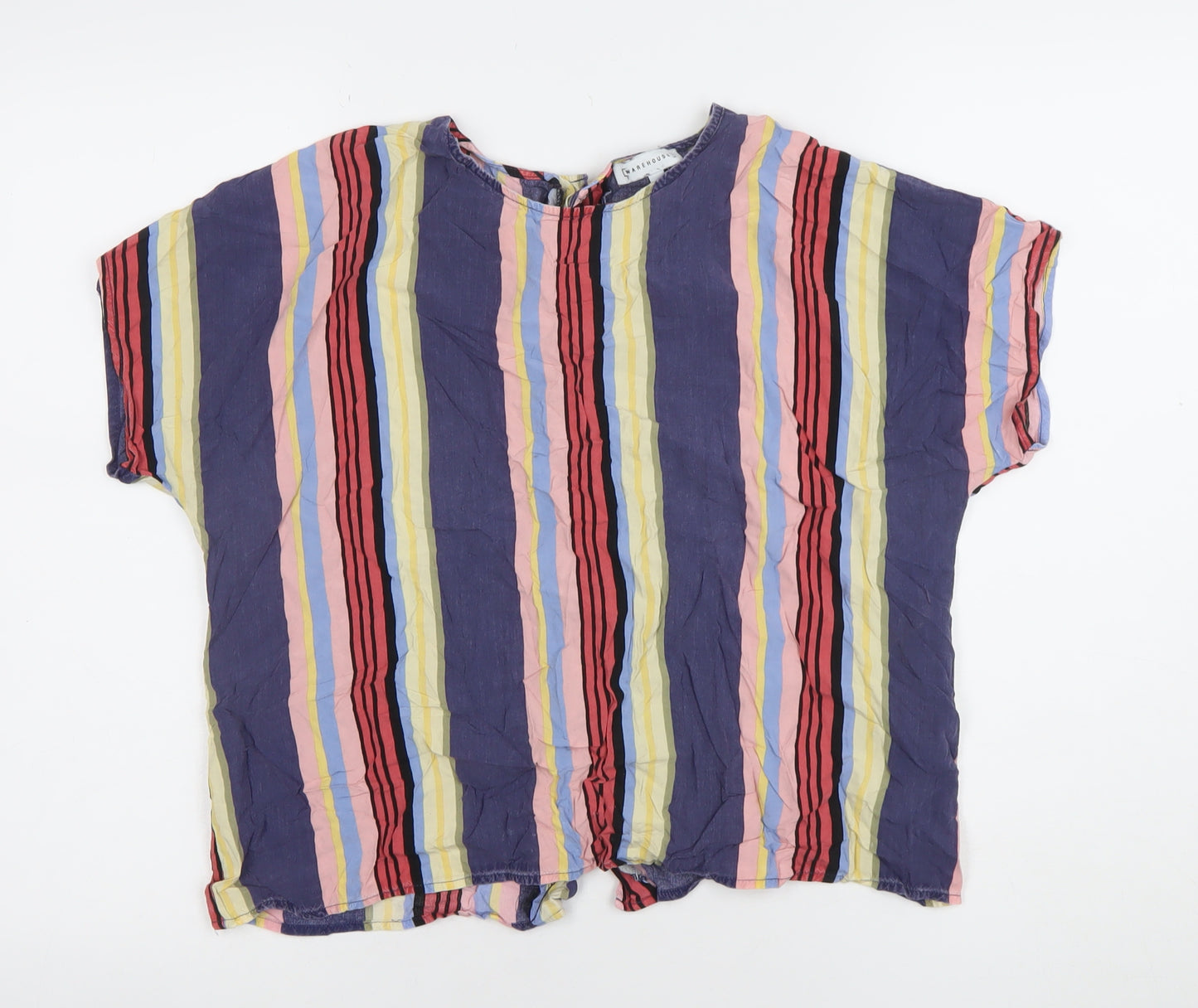 Warehouse Women’s Multicoloured Striped Button-Up Short Sleeve Top Size 12
