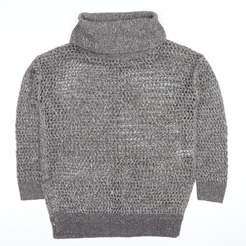Papaya Women’s Grey Roll Neck Open-Knit Jumper Size M