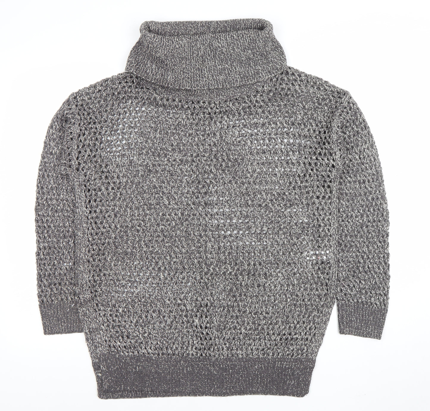 Papaya Women’s Grey Roll Neck Open-Knit Jumper Size M