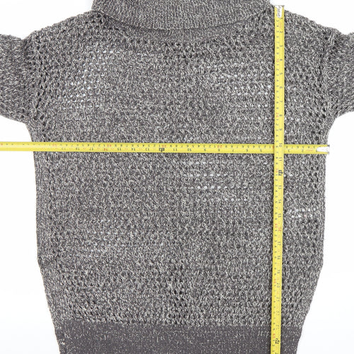 Papaya Women’s Grey Roll Neck Open-Knit Jumper Size M