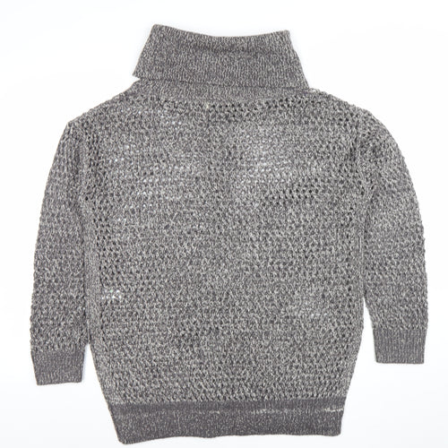 Papaya Women’s Grey Roll Neck Open-Knit Jumper Size M