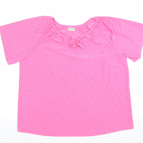Bassini Women’s Pink Floral Eyelet Tunic Blouse Size 16