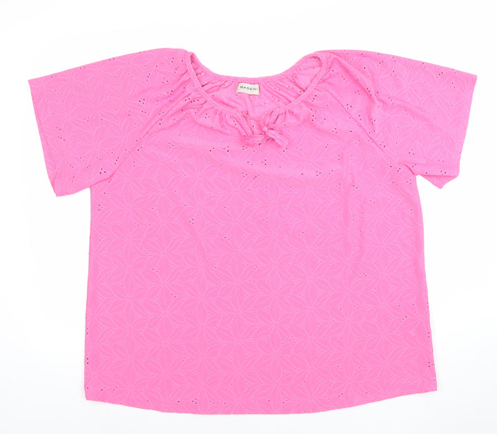 Bassini Women’s Pink Floral Eyelet Tunic Blouse Size 16