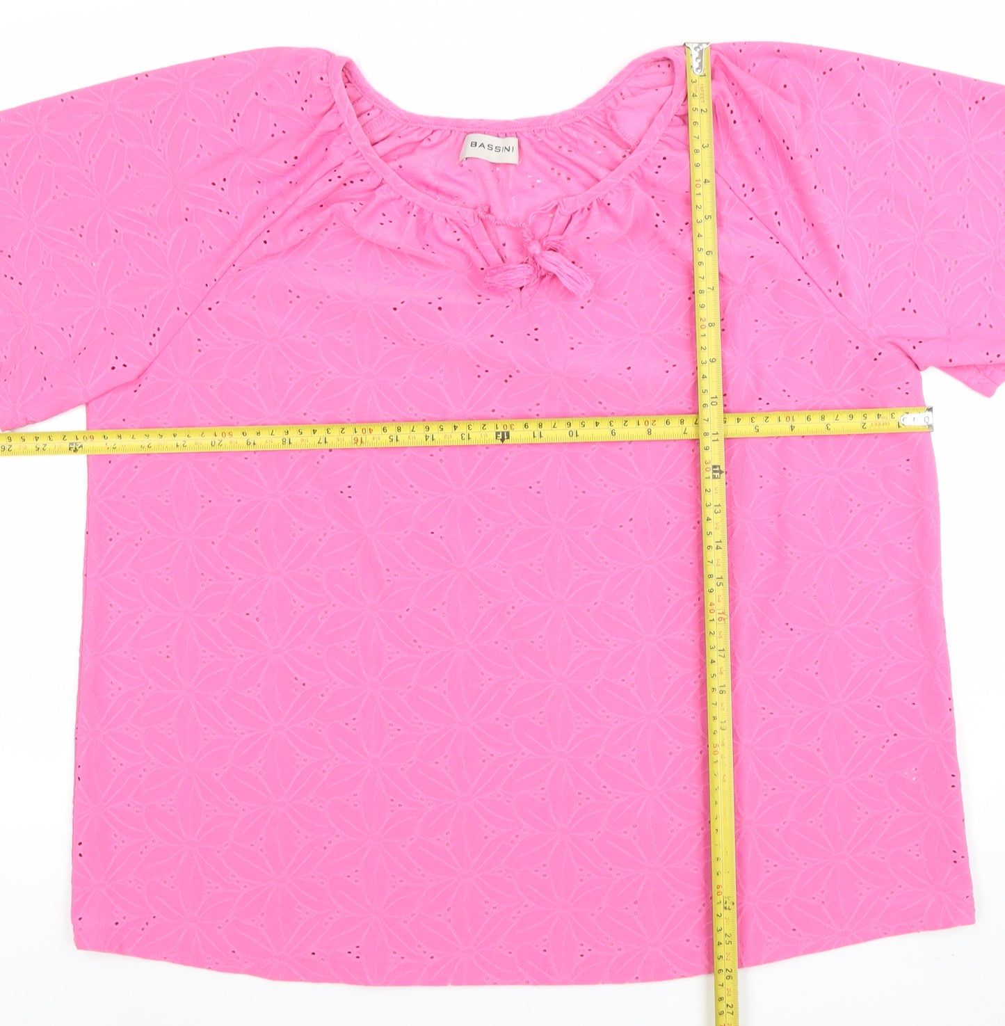 Bassini Women’s Pink Floral Eyelet Tunic Blouse Size 16