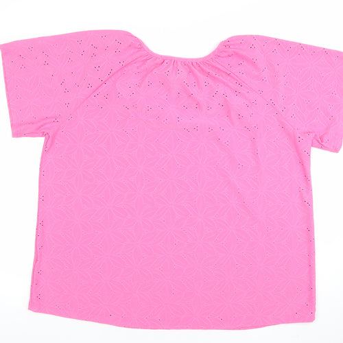 Bassini Women’s Pink Floral Eyelet Tunic Blouse Size 16