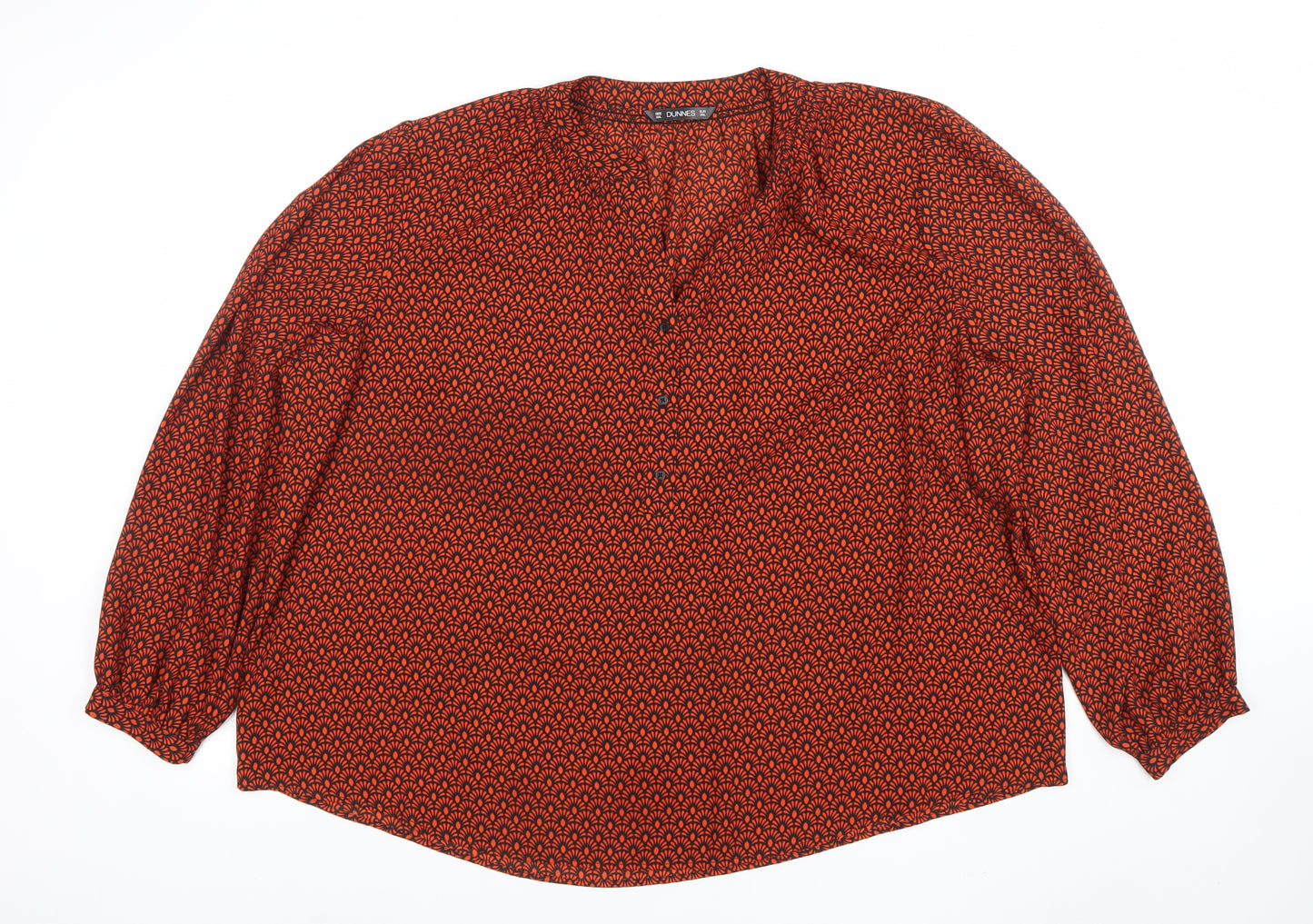 Dunnes Women’s Orange Geometric Long Sleeve Tunic Blouse Size XL